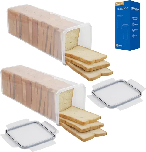 Tiawudi 2 Pack Caja de Pan, Envase de Pan de Plástico, Almacenamiento de Pan para Encimera de Cocina, Guarda Pan con Tapa Hermética, Guarda Pan