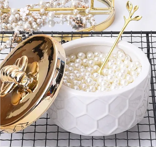 Miniatura 5 de Joyero de cerámica con organizador de accesorios contenedor de tanque de almacenamiento tapa de abeja