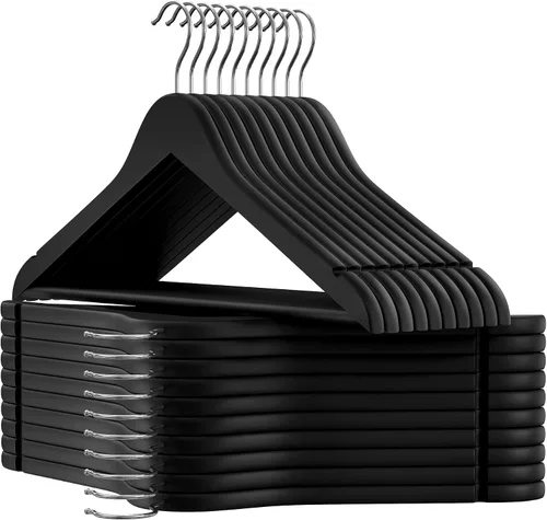 SONGMICS Juego de 20 perchas de madera con revestimiento de goma, perchas antideslizantes con ranuras para los hombros, barra para pantalones,
