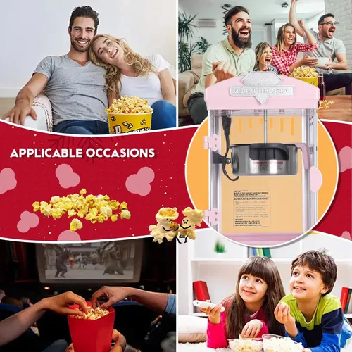 Miniatura 4 de Máquina portátil para hacer palomitas de maíz con hervidor de 8 onzas, palomitas comercial con cuchara medidora y taza medidora para fiestas, Rosa