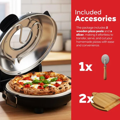 Miniatura 6 de MisterChef Horno eléctrico de pizza para interiores, horno de pizza de encimera de 12 pulgadas, calentamiento rápido de hasta 800 °F, máquina