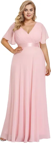 Miniatura 27 de Ever-Pretty Vestido formal para mujer, Navidad, Año Nuevo, cuello en V, gasa, talla grande, largo hasta el suelo, vestido de dama de honor