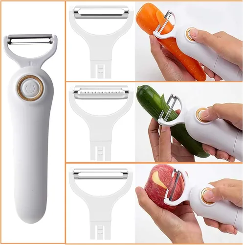 Miniatura 2 de Pelador eléctrico de frutas y verduras, juego profesional de pelador de patatas de mano, cortador de cocina con 3 cuchillas intercambiables