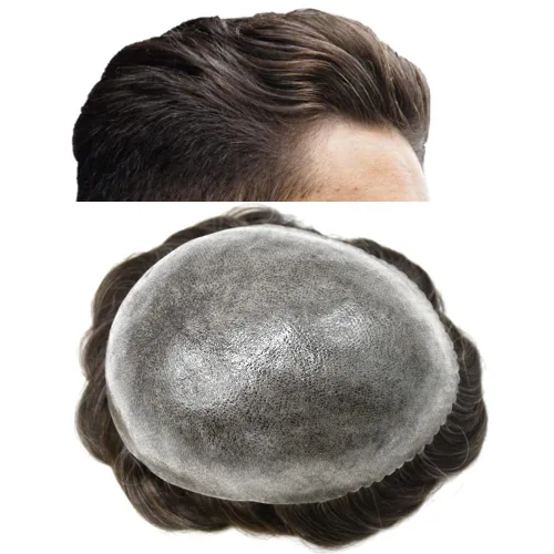 Miniatura 31 de Toupee para hombres de piel fina inyección de PU unidad de peluca para hombre, pieza de cabello humano natural real, sistema de repuesto