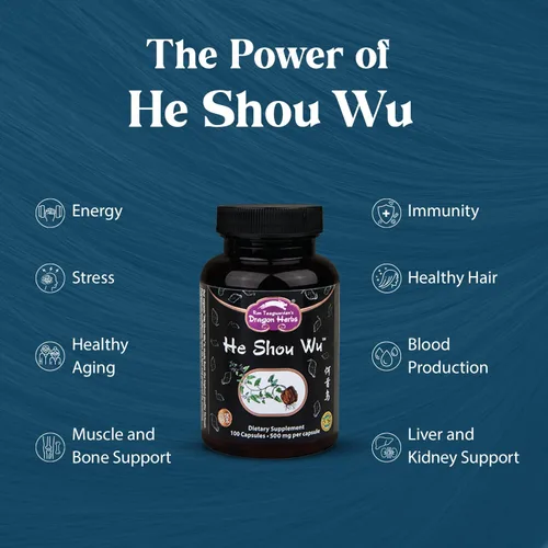 Miniatura 2 de Dragon Herbs He Shou Wu - Suplemento preparado para apoyar la energía, el estado de ánimo, el apoyo inmunológico, el envejecimiento saludable