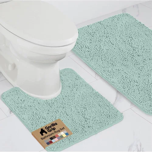 Miniatura 17 de GORILLA GRIP - Juegos de alfombras de baño, juego de 2 alfombras de chenilla suave, alfombra base para inodoro y alfombra de 30 x 20, alfombras Negro