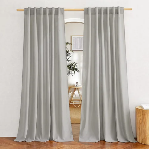 Miniatura 45 de NICETOWN Cortinas de lino grueso para dormitorio, privacidad añadida, bolsillo para barra y pestaña trasera, no se transparentan, mezcla de lino