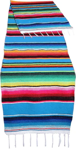 Miniatura 6 de Camino de mesa colorido a rayas fabricado en México 83x14 pulgadas.