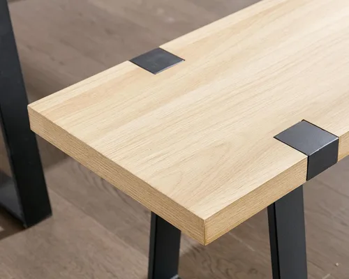 Miniatura 3 de VESCASA Banco de comedor de madera de 60 pulgadas con patas de metal negro para comedor, cocina, roble natural Natural Oak