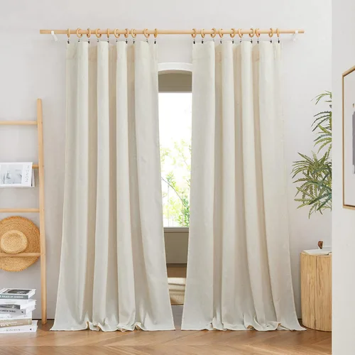 Miniatura 15 de NICETOWN - Cortinas gruesas de lino para sala de estar, juego de 2 paneles, con trabilla trasera/bolsillo para barra y cinta de pliegues, privacidad