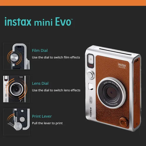 Miniatura 3 de Fujifilm Instax Mini EVO - Cámara instantánea híbrida marrón con funda compatible con Fujifilm Instax Mini EVO + Fujifilm Instax Mini Twin Pack