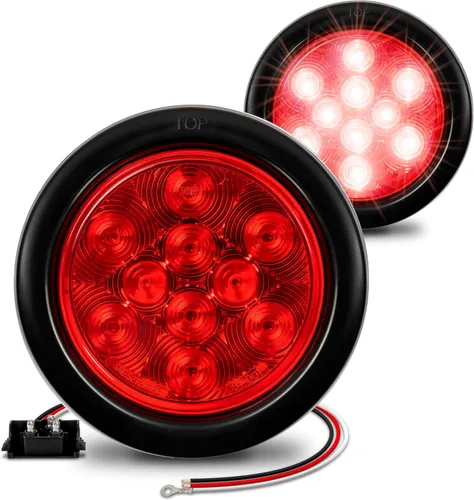 Luces de LED traseras, de freno, redondas, color rojo, de 4 pulgadas para camiones, casas rodantes, Jeep. – Certificado DOT, anillo de hule y