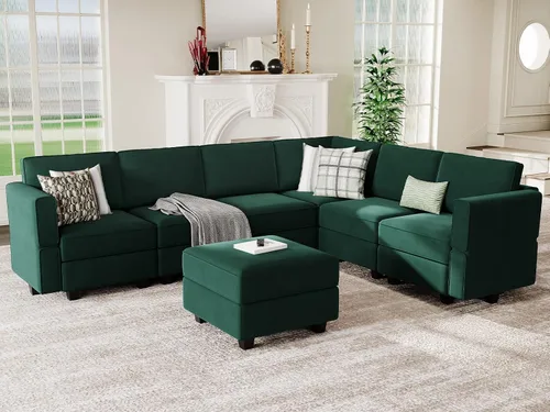 Miniatura 20 de Belffin Sofá modular modular con asiento de almacenamiento, sofá en forma de U de gran tamaño, sofá modular de terciopelo con terciopelo otomano