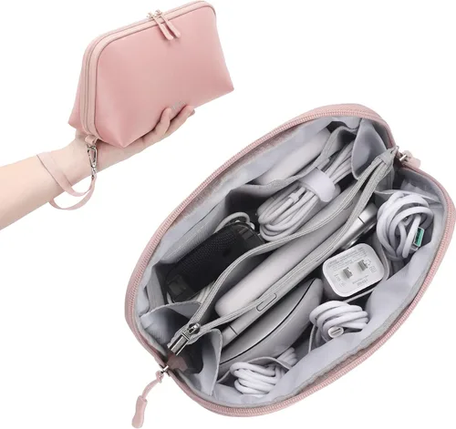 Miniatura 19 de FYY Organizador de cables de viaje, 8 compartimentos, bolsa tecnológica ligera resistente al agua con correa para la muñeca, funda portátil