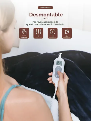 Miniatura 2 de Manta térmica, manta térmica de franela suave, manta eléctrica de calentamiento rápido con 8 niveles de calefacción, 9 horas de apagado automático