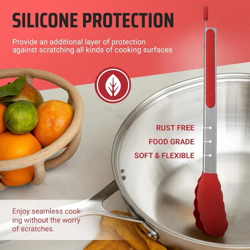Miniatura 3 de Kaluns Pinzas de Cocina para Cocinar a la Parrilla Juego de 4, Pinzas para Parrilla BBQ con Punta de Silicona Acero Inoxidable Resistente al Calor