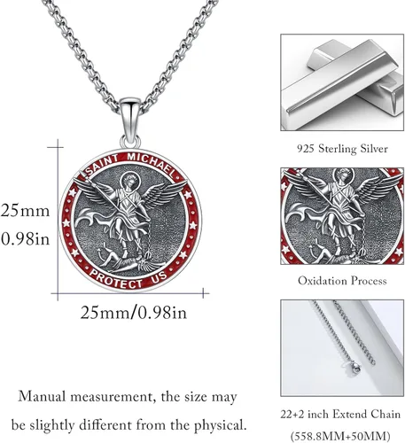 Miniatura 614 de Collar con colgante de plata de ley 925 con medalla de San Patrón, joyería religiosa para hombres y mujeres, con cadena de acero inoxidable 316L