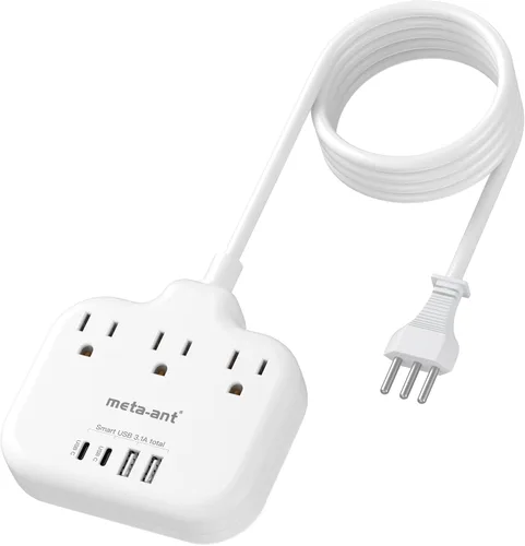 Miniatura 16 de Adaptador de enchufe de viaje europeo, adaptador de enchufe estadounidense a europeo con 3 tomas de corriente americanas y 4 USB, cable