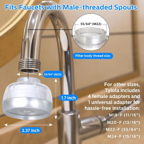 Miniatura 6 de Filtro de agua para fregadero de baño de larga duración. Elimina el 99% del cloro y metales pesados. Suavizante de agua dura. Purificador