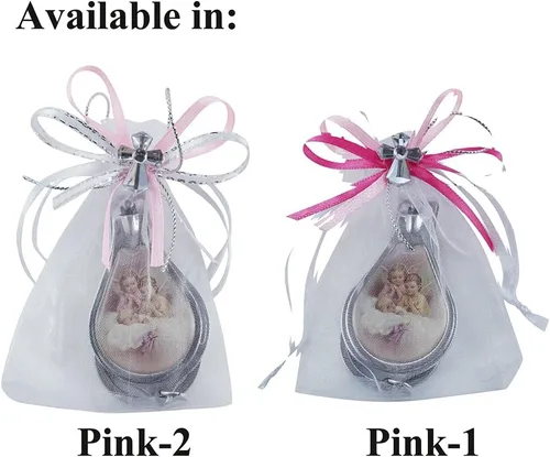 Miniatura 4 de 12 llaveros de bautismo con cortaúñas y abridor de recuerdos de fiesta para niñas, diseño de bautizo recuerdos/ángel bebé en bolsas decoradas Rosa-1