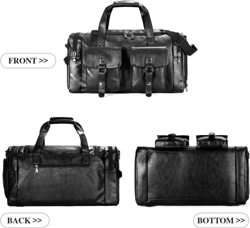 Miniatura 5 de Zeroway Bolsa de viaje de piel sintética con bolsa para zapatos 2 Negro