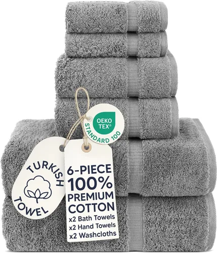 Miniatura 105 de Chakir Turkish Linens - Toallas turcas de 100% algodón, suaves y absorbentes (4 paños, color gris)