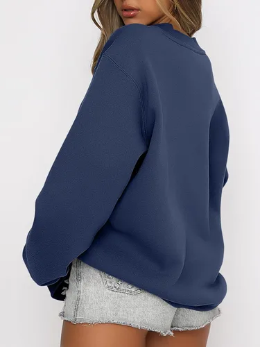 Miniatura 2 de ANRABESS Sudadera de manga larga para mujer, casual, cuello redondo, ajuste holgado, sudadera con capucha de forro polar para otoño