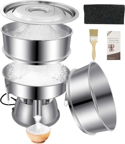 Máquina automática de tamizado de polvo, tamizador de acero inoxidable de malla 30 y 50, tamizador vibratorio de 110V para harina y polvo, incluye 2