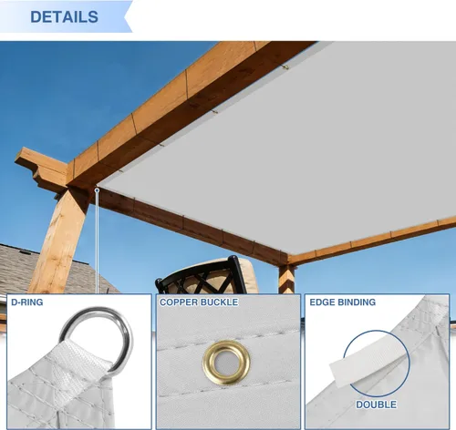 Miniatura 5 de E&K Toldo rectangular impermeable de 12 x 12 pies, con ojales, bloqueo UV, para pérgola, patio trasero, jardín, terraza, al aire libre (gris claro)