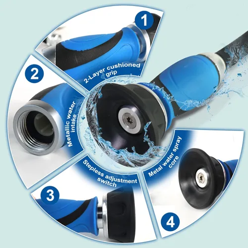 Miniatura 5 de Manguera de jardín de metal de 25 pies, manguera de jardín flexible de acero inoxidable ligera, manguera de agua resistente con boquilla de alta