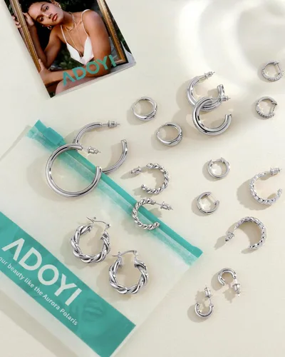 Miniatura 9 de Adoyi - Juego de aretes de oro para mujeres, aretes trenzados de oro, chapados en 14 quilates, para niñas, como regalo.