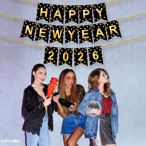 Miniatura 9 de KatchOn, Banner de Feliz Año Nuevo 2026 - Sin bricolaje, 10 pies Telón de fondo de Feliz Año Nuevo para suministros de fiesta de Nochevieja