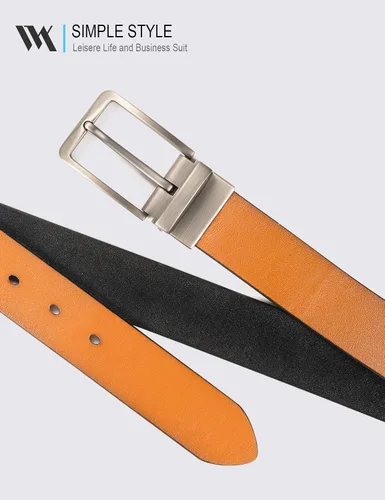 Miniatura 5 de WOLFANT Cinturón de cuero reversible dos en uno, cinturón casual 100% italiano de grano completo de cuero sólido