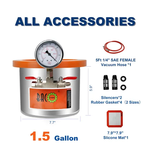 Miniatura 2 de BACOENG Cámara de vacío de acero inoxidable de 1.5 galones con tapa de vidrio templado perfecta para estabilizar madera, desgasificar siliconas