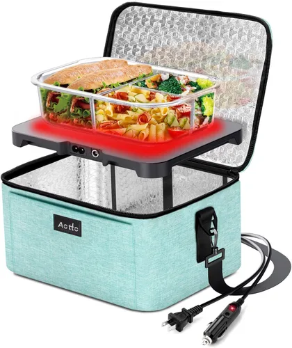 Miniatura 10 de Aotto Horno portátil, lonchera eléctrica, calentador de alimentos – 12 V/24 V/110 V 3 en 1 calentador de alimentos para coche – Fiambrera térmica