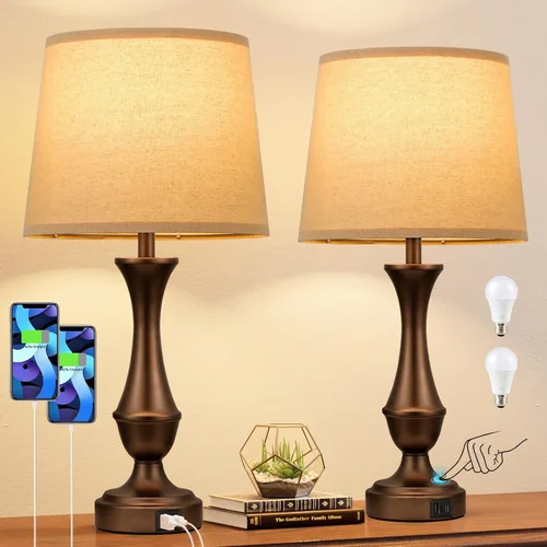Miniatura 12 de Seealle - Juego de 2 lámparas táctiles mejoradas para mesitas de noche - Lámparas de mesita con USB C+A, regulables de 3 vías para dormitorio, sala