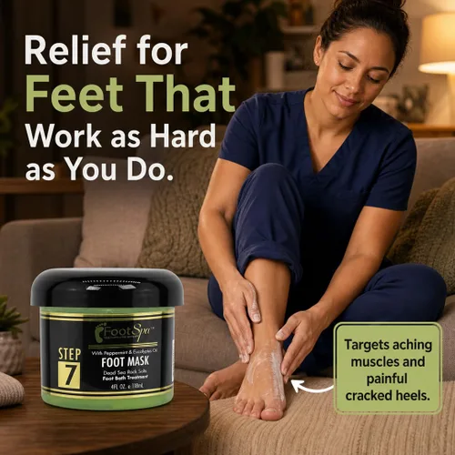 Miniatura 5 de FOOT SPA - Máscara de crema para pies, 4 onzas con aceite de menta y eucalipto, masaje de pedicura para pies y cuerpo cansados, hidratante, piel