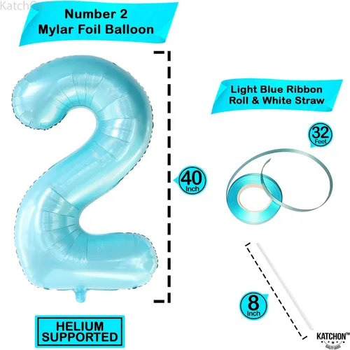 Miniatura 4 de KatchOn Globo Gigante de Color Azul Claro Número 2 - 40 Pulgadas Globo Azul Claro Número 2 Dos Decoraciones Geniales de Cumpleaños para Niño