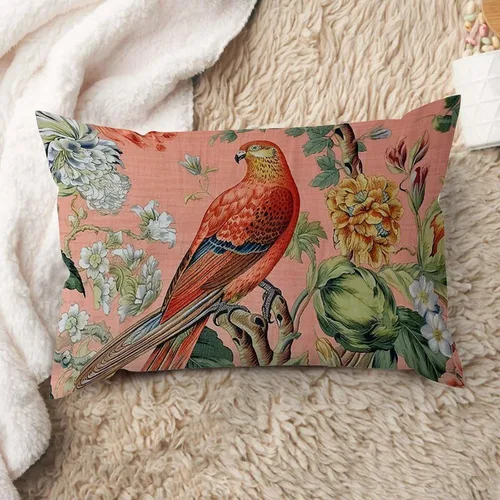 Miniatura 32 de ArogGeld Fundas de cojín de estilo chinoiserie, diseño de flores y pájaros, color rosa rubor, diseño de animales de pavo real, jardín asiático