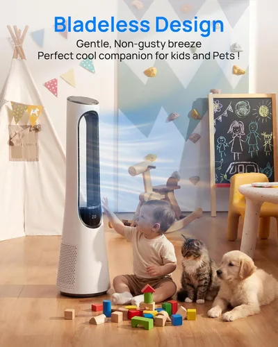 Miniatura 5 de Uthfy 38 Inch Bladeless Tower Fan, 120° Oscillation Quiet Standing Fans, 20 Speeds & 4 Modes, Ambient Light, Remote Control, 12H Timer, Ideal for