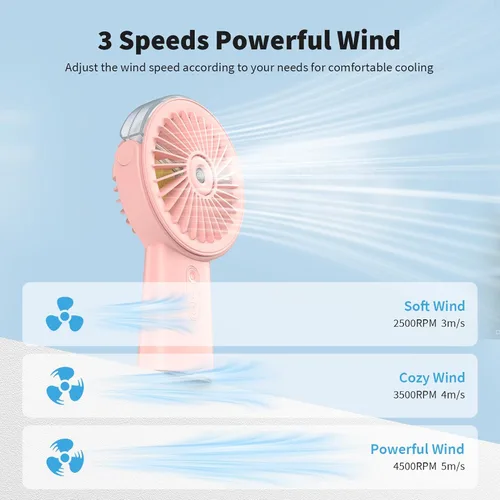 Miniatura 8 de Otlonpe Ventilador de nebulización de mano portátil, pequeño ventilador de niebla recargable personal de mano, ventilador de agua de 4000 mAh, Rosa