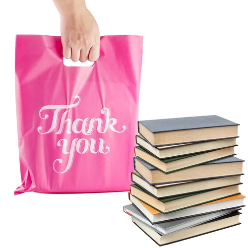 Miniatura 3 de 100 piezas bolsas de agradecimiento rosas de 12x15", bolsas de compras para golosinas, boutique, venta al por menor, regalos de fiesta, ropa, bolsas