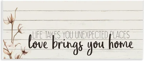 Stupell Industries Life Unexpected Places Adventure Phrase Country Charm Quote, diseñado por Kim Allen Art, 7 x 17, placa de pared