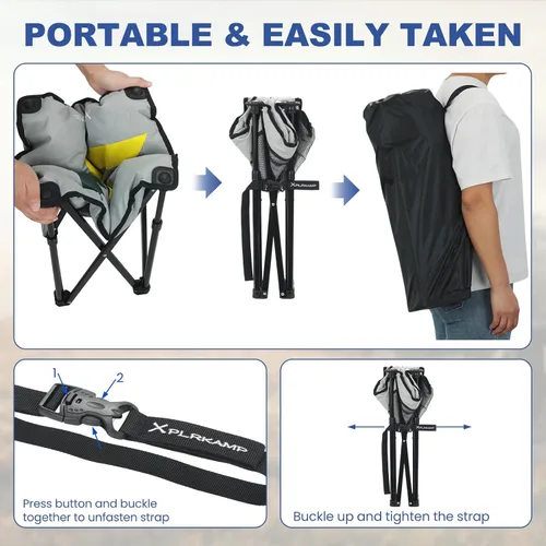 Miniatura 6 de Taburete acolchado para campamento, reposapiés de gran tamaño de 18 pulgadas, sillas de campamento de 500 libras, taburete portátil para camping