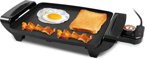 Elite Gourmet EGR-2722B - Plancha eléctrica de 10.5 x 8.5 pulgadas, mango de tacto frío, superficie antiadherente, termostato extraíble/ajustable,