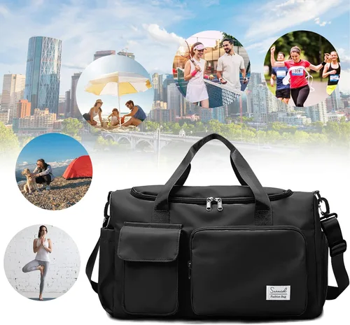 Miniatura 8 de Bolsa de deporte para gimnasio con compartimento para zapatos y bolsillo separado seco y húmedo para hombres y mujeres, bolso de entrenamiento