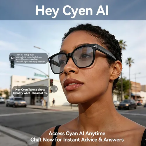 Miniatura 4 de Lentes inteligentes AI con cámara, gafas de cámara HD de 8 MP para hombres, gafas de grabación AI con asistente de voz, audio de oído abierto