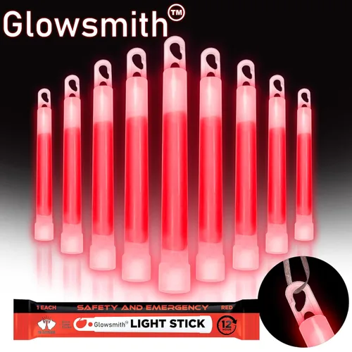 Miniatura 2 de Glow Fever Barras luminosas de grado militar de seguridad de emergencia; 10 piezas, barras luminosas ultra brillantes de 6" con 12 horas de Rojo