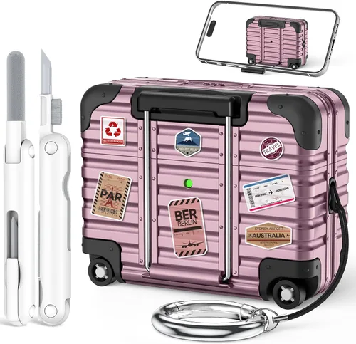 Miniatura 15 de Funda con bloqueo de seguridad para AirPods Pro de 2ª/1ª generación con kit de limpieza, bonito y divertido diseño de maleta, funda para AirPods Pro