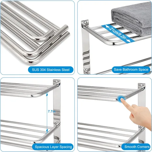 Miniatura 4 de Toallero para baño, soporte de torre de 23 pulgadas con barras de torre, acero inoxidable SUS 304, estante para toallas de baño, soporte de pared, 3